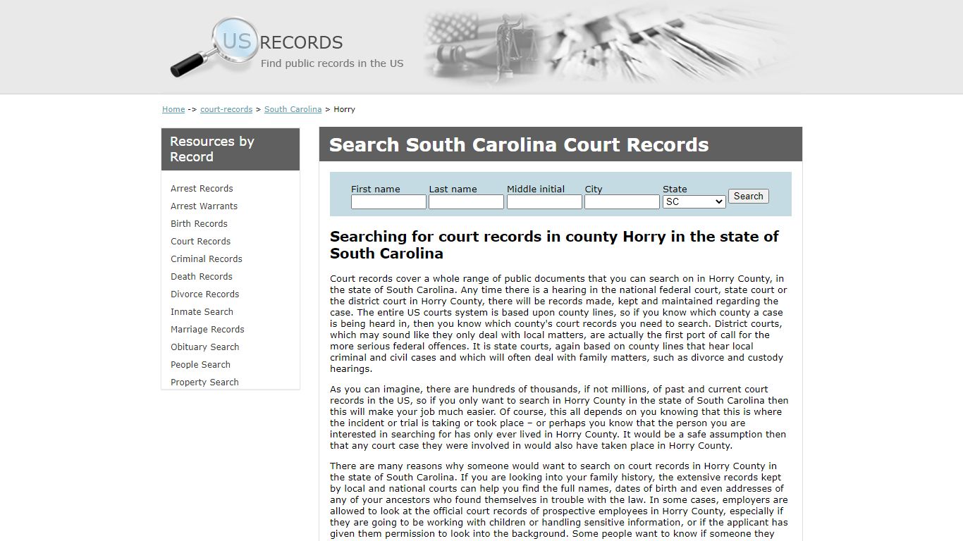 Search Court Records Horry South Carolina | US Records